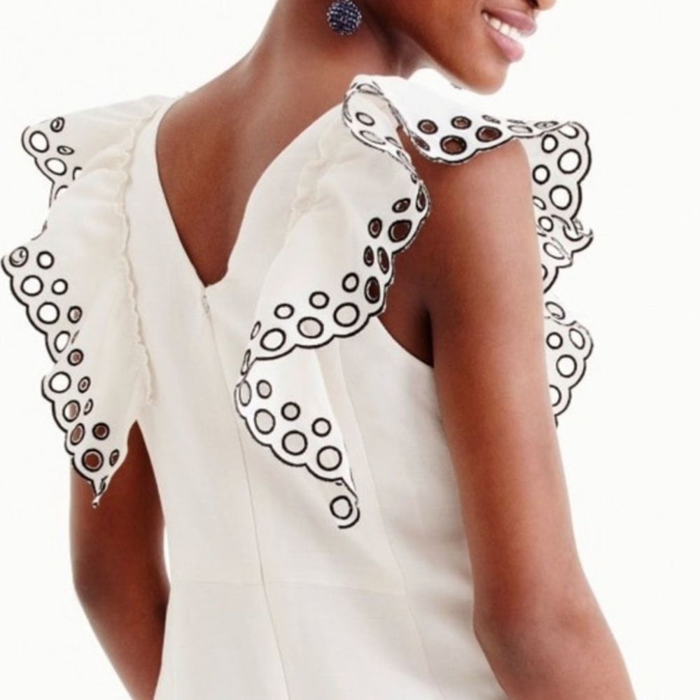 J. Crew White Eyelet Flutter-Sleeve V-Neck Dress - Picture 2 of 7